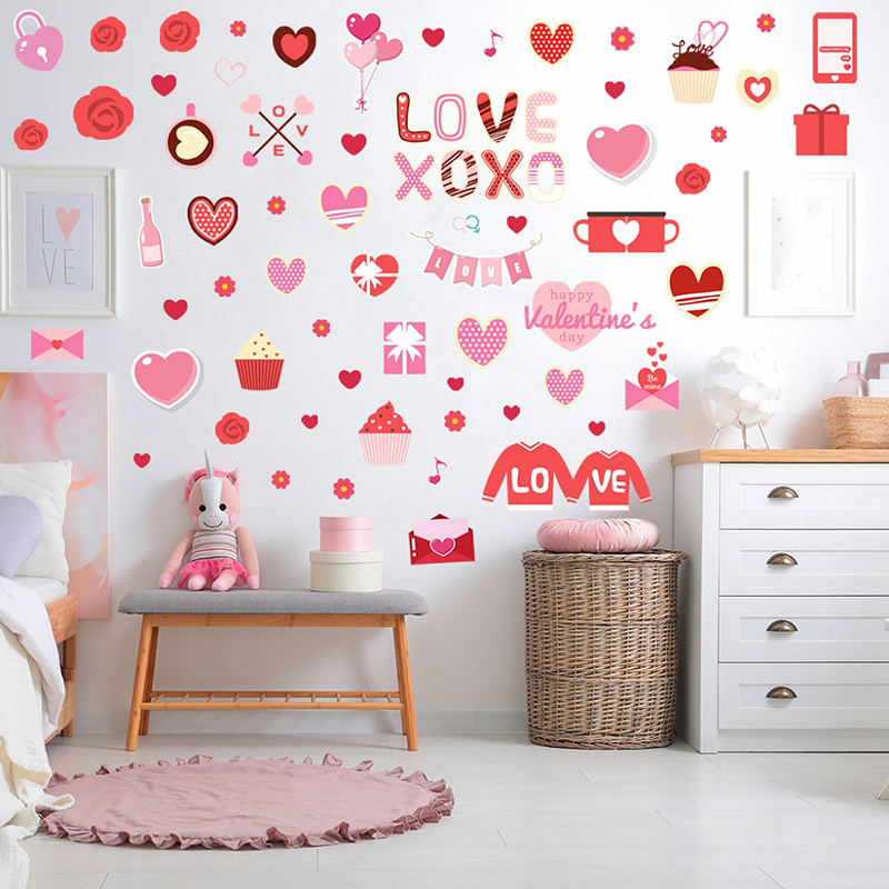 AF5628 Pink LOVE Valentine's Day Sticker Valentine's Day Decorative Wall Sticker PVC Valentine's Day Wall Sticker