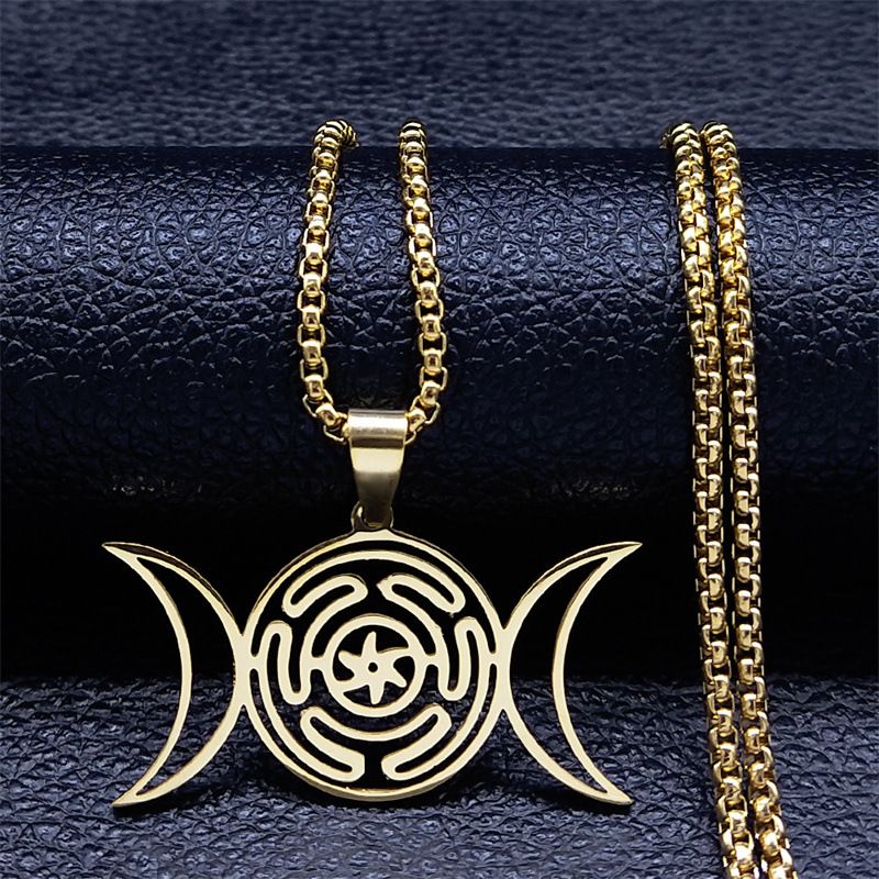 Double Crescent Maze Flower Pendant Necklace stainless steel CRRSHOP men women necklace free shipping Chain length 60cm