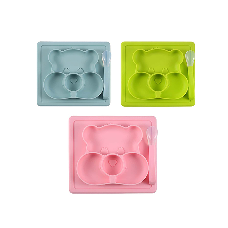 JS-GJCP-1 Silicone Plates for Baby & Toddlers, Plates & Spoon Set, Bpa Free Silicone, Divided Plate with Suction Cup for Children Babies and Kids BPA Free Baby Dinner Plate Microwave Dishwasher Safe