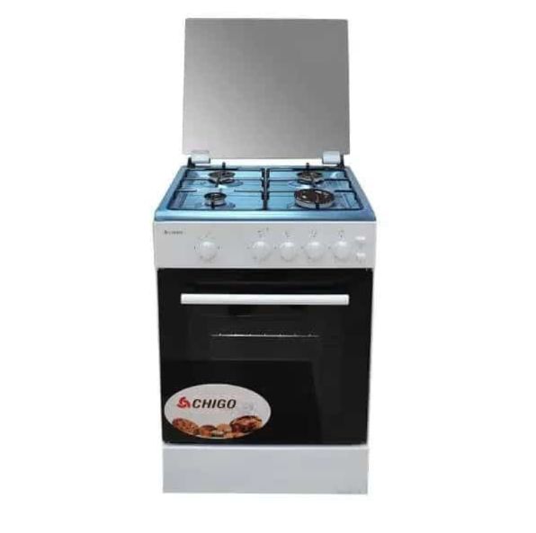 Chigo F5402-ILG-IS 4 Burner 50x50 Stove with Oven and Grill - Auto Ignition, Top Glass Lid, Accessories: Deep Tray, Wire Grill, Coffee Pot Support Unit
