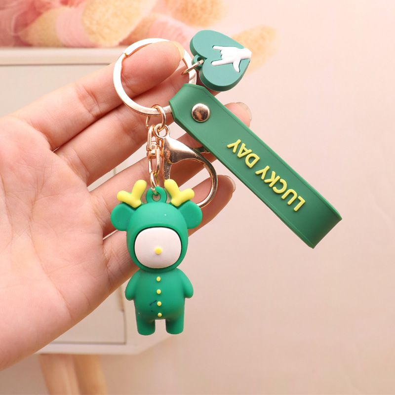 AKAKD Korean version of the lucky deer New Year's gift PVC keychain student card holder pendant key ring doll children's Day gift
