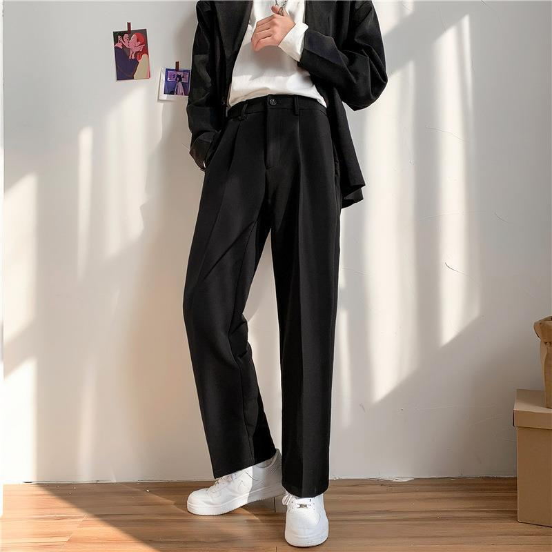 YM Men's Autumn Simple Loose Fitting Straight Pants Casual Suit Trousers