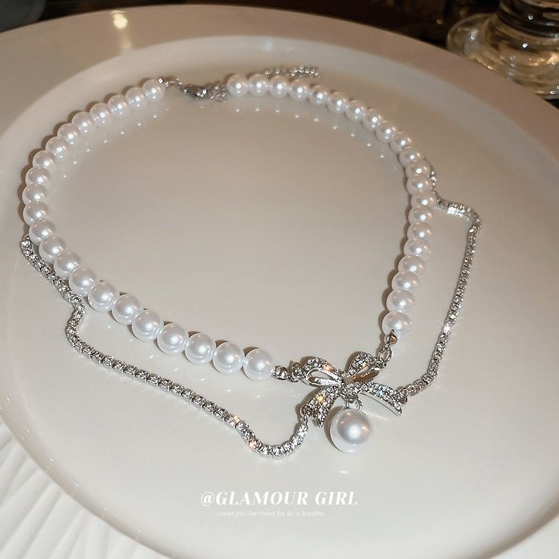 Various styles of fashion new pearl party necklace fashion high-end temperament clavicle chain net celebrity necklace clavicle chain niche dress accessories