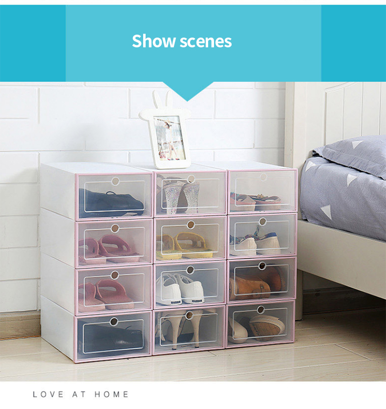 RY030 3pcs Shoe Boxes Sets Clear Plastic Stackable Foldable Shoe Box Stackable Shoes Storage Box Display Box Flap Shoe Container