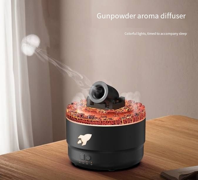 Creative Cannon Volcano Humidifier, Large Capacity Ultrasonic Smoke Ring Aroma Diffuser, 7 Color Simulation Flame Ambient Light Ultra Quiet Auto Spray Mist Maker, Portable Desktop Air Humidifier for Home Bedroom Office Decor
