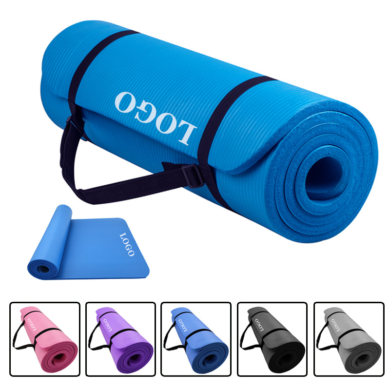 NBR All Purpose 1cm Extra Thick High Density Anti-Tear Exercise Yoga Mat with Carrying Strap