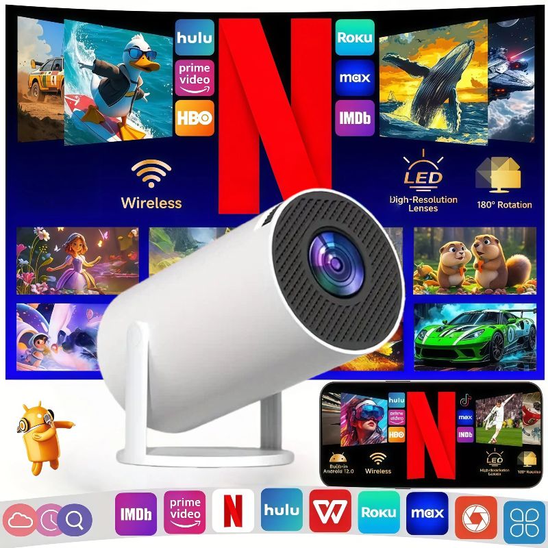 Mini Projector, HY300 PRO Portable Projector, Smart Projector Support 4K 1080P with Dual-Band WIFI6 5G Wireless 5.4 Bluetooth, 160 ANSI? Auto Keystone Correction Video Projector