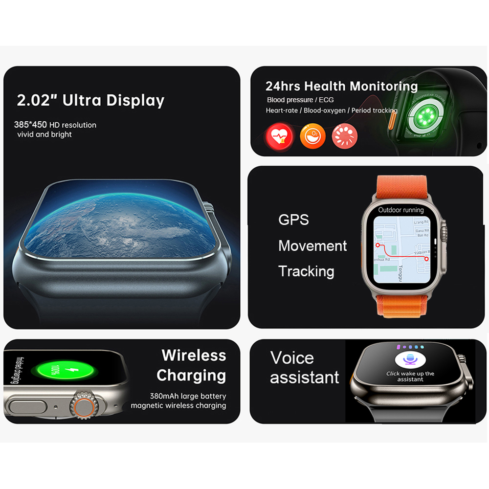 NEW U8 Ultra Smart Watch Ultra Series 8 NFC 49MM Men Women Smartwatch Bluetooth Call Waterproof Wireless Charging HD Screen for Apple