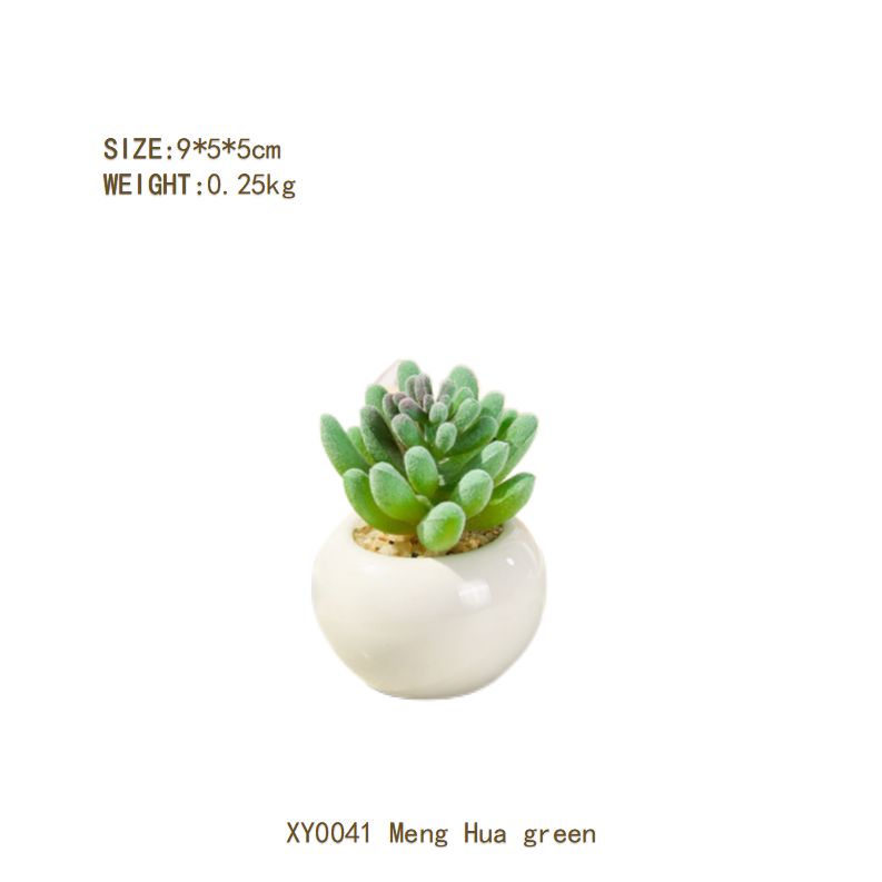 Artificial flowers mini succulent plants potted fashion creative ornaments flowers plastic artificial flowers white small round pots porcelain bonsai home decoration ornaments flowers green plants GROUP 1