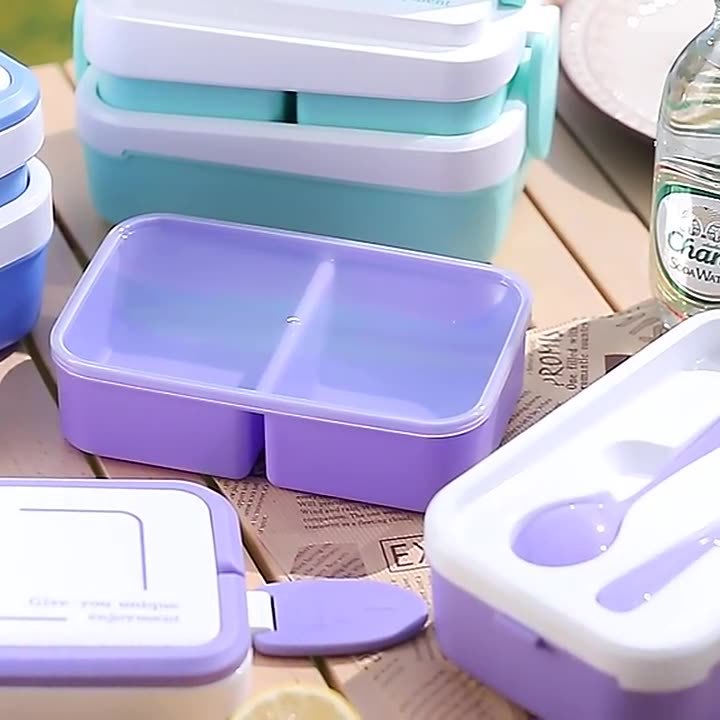 1500ml Double Layer Lunch Box with Handle, Microwave Safe Food Grade Plastic Divided Bento Box, Leakproof Portable Meal Prep Container for Office School Picnic
