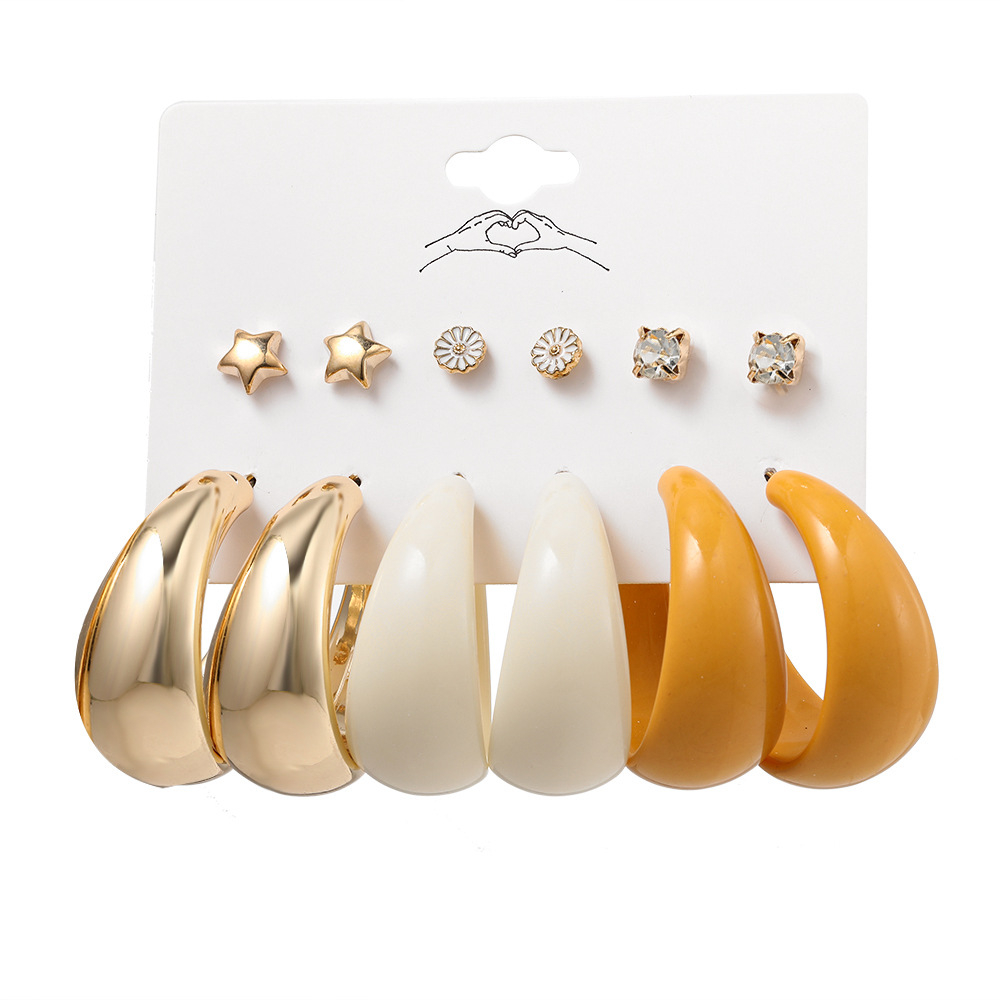54048 Boho Gold Color Big Hoop Earrings Set For Women Geometric Square Circle Hoop Earrings Broncos 2022 Trend Jewelry Gift