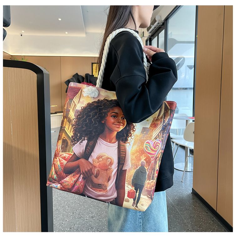 Miss DG Painting hand bag Cartoon canvas bag Large capacity Beauty Tote bag Shopping shoulder bag
