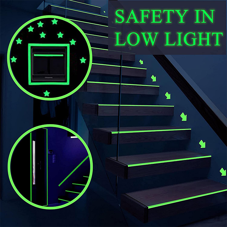 2Pcs Glow in The Dark Tape, 3m Length x 1.5cm Width, Removable Photoluminescent Luminous Tape Sticker, Wall Stairs Steps Glow in Dark Safety Duct Fluorescent Tape for Home, Office