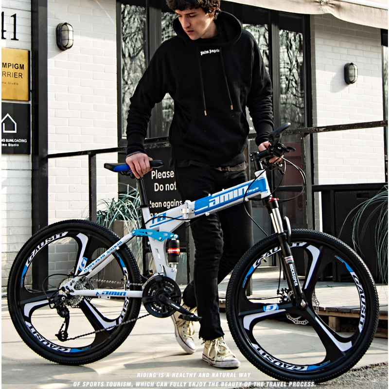26-inch off-road mountain bike bike 21-speed double shock absorption one wheel folding mountain bike