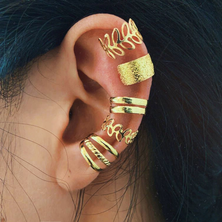 54214 5 pcs Ear Cuff Set Hollow Ear Clips Non-Piercing Earrings Cartilage Hoop Jewelry Accessory for Women Girls