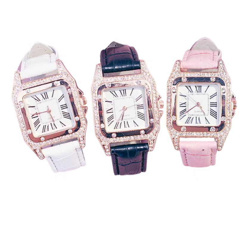 Women Diamond Watch Starry Square Dial Bracelet Watches Set Ladies Leather Band Quartz Wristwatch Female Clock Zegarek Damski
