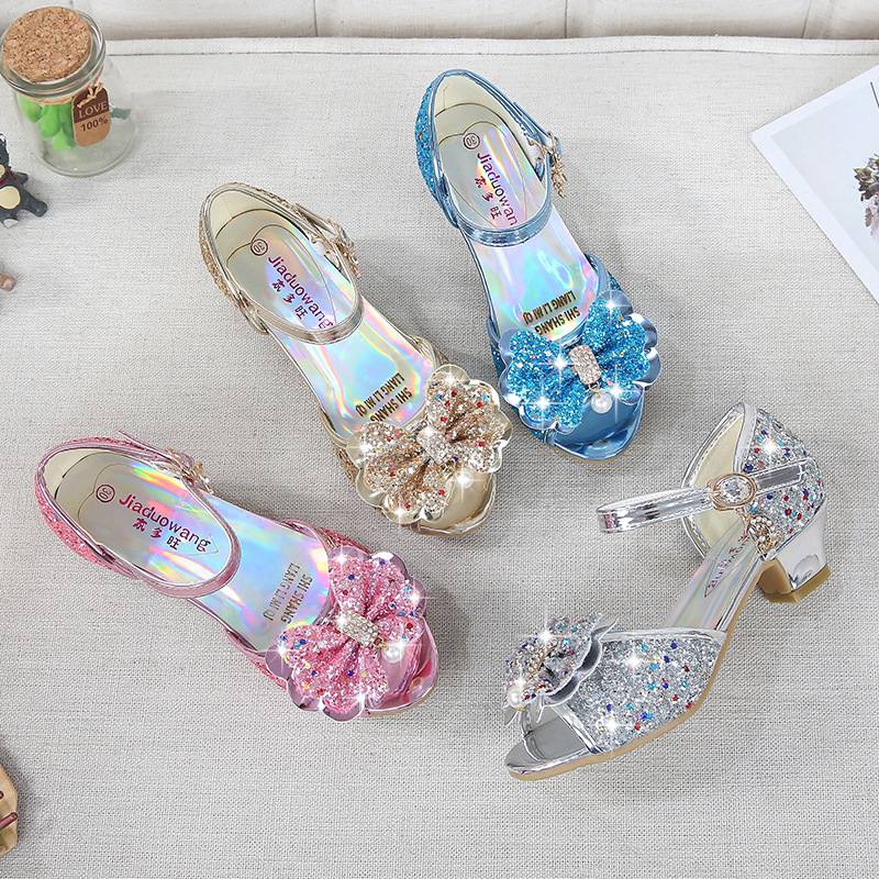 Dress Shoes Dreamy Girl's High Heels Children's Princess Sandals Bow Tie Children's Shoes Crystal Heeled Shoes