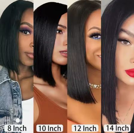 Straight Bangs-B BOBO-4X4 Lace Front Wigs, Black Bob Human Hair Full Frontal Wigs,4X4 HD Closure Short Bob Wigs
