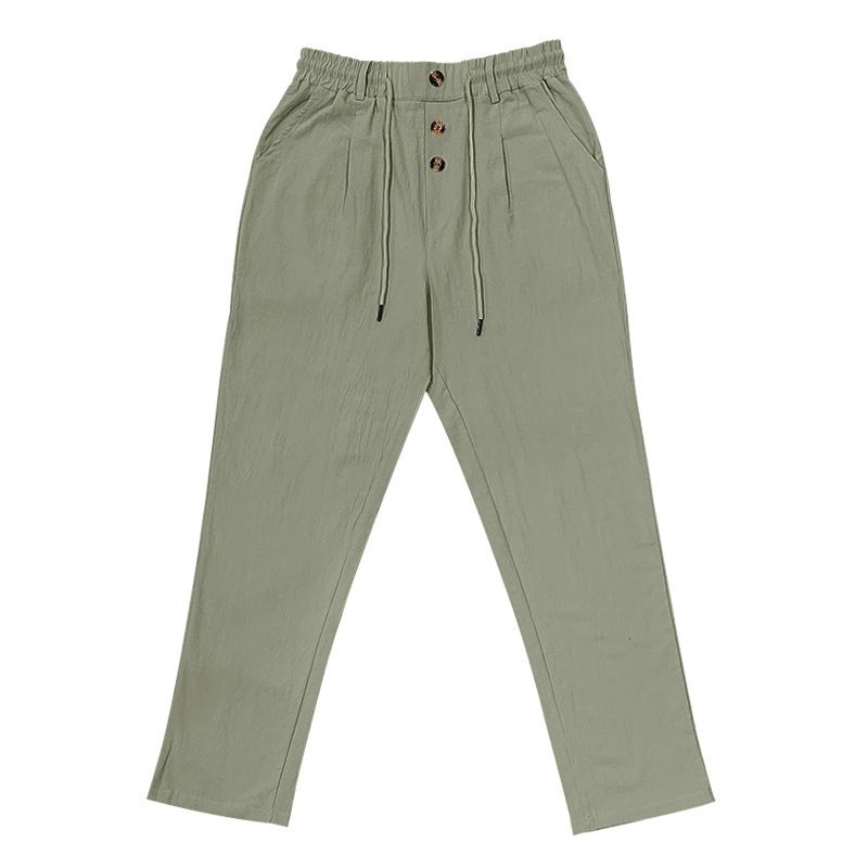 Men's Bottoms Pants Casual American Men's Cotton Linen Pants Button Decoration Drawstring Summer Beach Pants Straight Tube Solid Color Breathable Pants