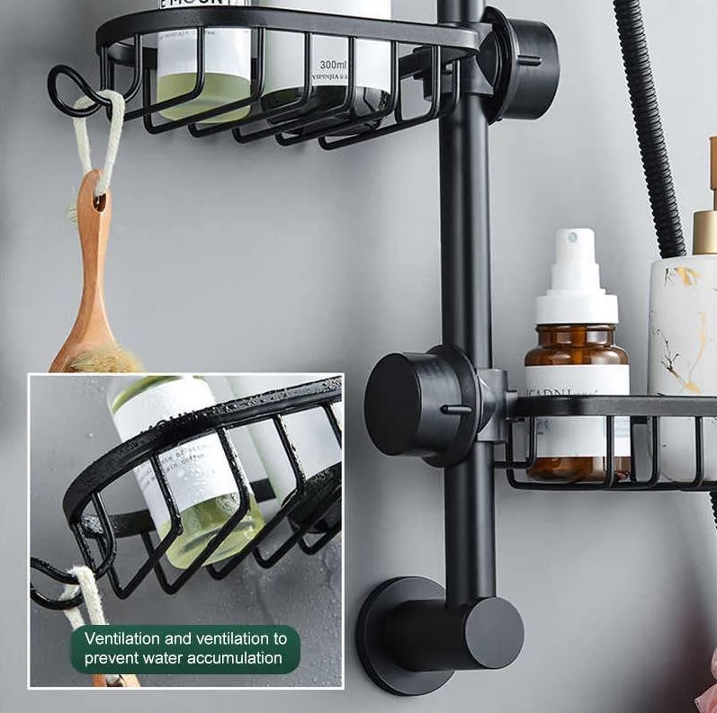 Bathroom Shelf Organizer for Shampoo, Soap, Sponge - 1 pcs-Black