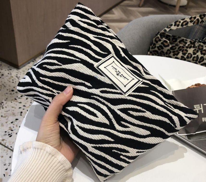 Korean Fashion Leopard & Zebra Print Cosmetic Bag Makeup Pouch Women's Clutch Bag Portable Large Capacity Storage Bag
