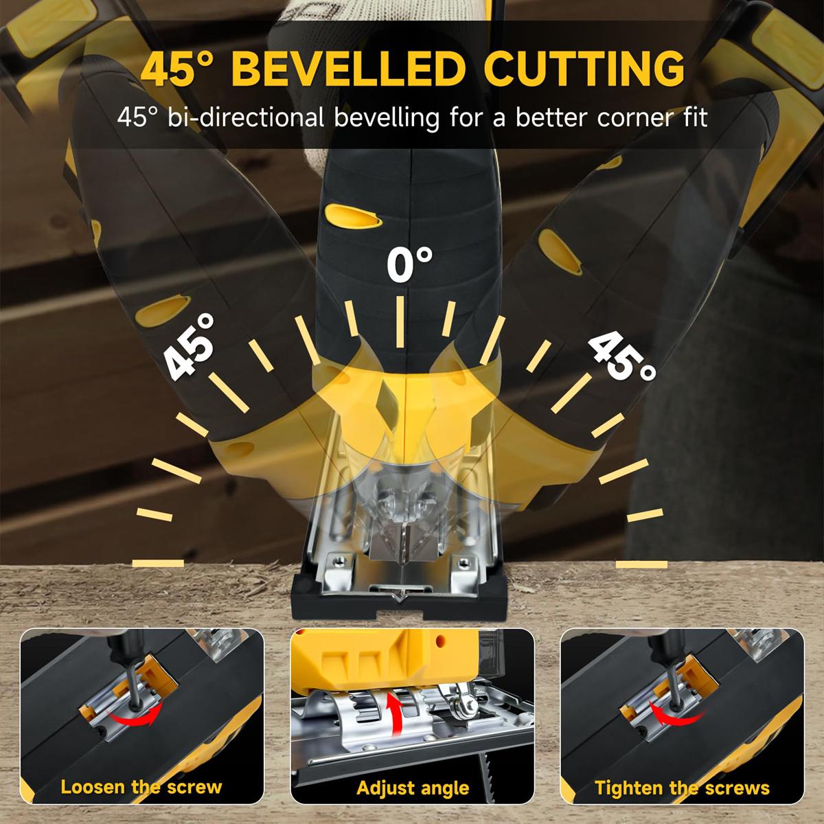 Cordless Jig Saw for DeWalt 20V Battery, 0°-45° Bevel Cuts, Brushless Jigsaw Tool, 3-Position Orbital for Wood/Metal/PVC Cutting