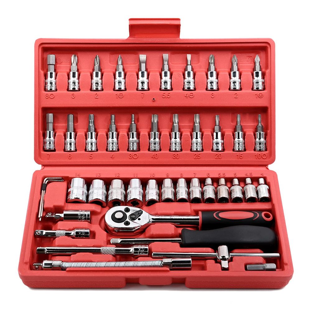 46 Pieces 1/4 inch Drive Socket Ratchet Wrench Set, with Bit Socket Set Metric and Extension Bar for Auto Repairing and Household, with Storage Case