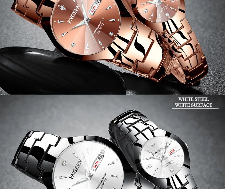 FNGEEN 5808 Relogio Feminino Couple Watch Men Quartz watch for Lovers Luxury Womens wristwatch Stainless Steel Waterproof
