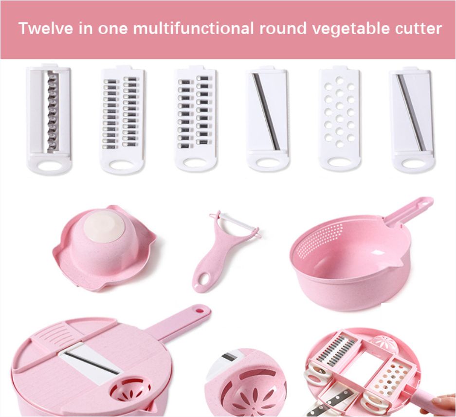 12 in 1 Multifunctional Vegetable Slicer Chopper Onion Chopper with 6 Interchangeable Stainless Steel Blades, Vegetable Cutter, Mandoline Slicer Stainless Steel