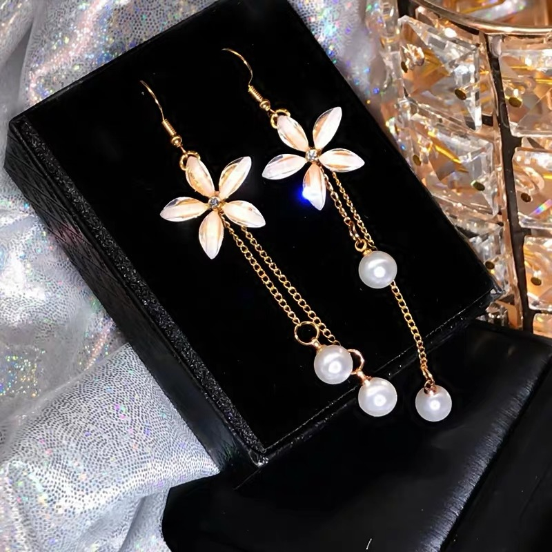 M126 Women's Floral Long Pearl Tassel Earrings Jewelry Gift