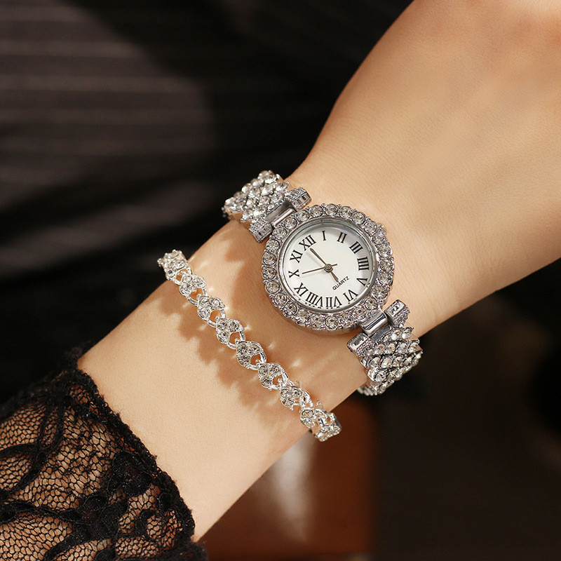 women's diamond watch and bracelet set fashion girls watch set steel strap