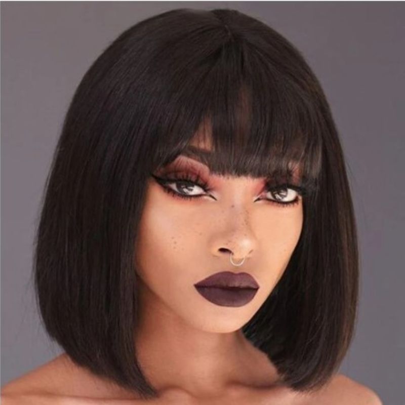 12 inches Wigs Short straight hair with straight bangs, Bobo head mechanism, synthetic fiber head cover CRRSHOP black light gold wig beauty care women hair dressing women's wigs free shipping