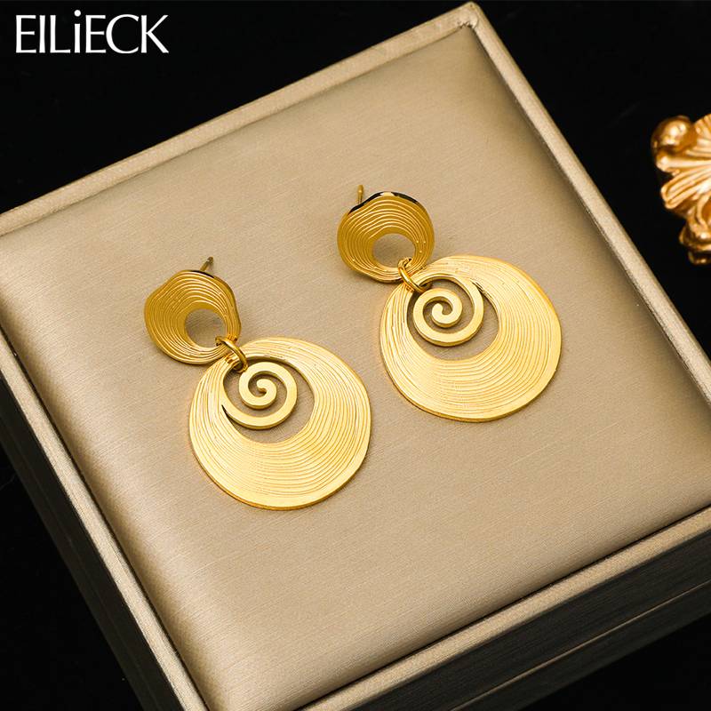 SE22111702 Stainless Steel Round Tree Whorl Pattern Earrings For Women Fashion Gold Color Ear Jewelry Gift Party