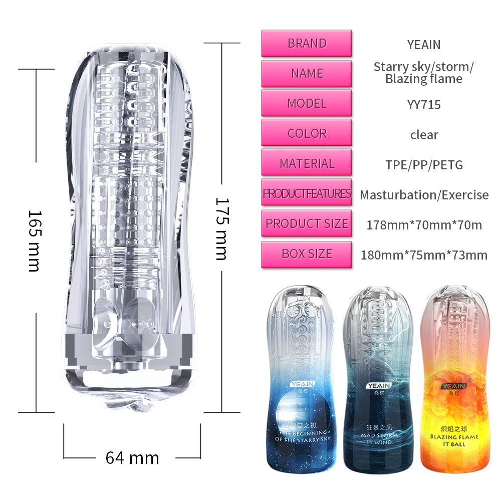 YY715 Manual/Automatic Sucking Extrusion Male Masturbators, Portable Transparent Pocket Pussy Stroker with Vagina Textured Blowjob Sex Toys Penis TPE Masturbation Sleeve for Men