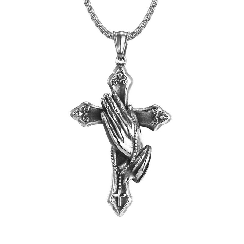 Necklace Prayer Hand Stainless Steel Cross Necklace CRRSHOP unisex pendan necklace,chain free shipping