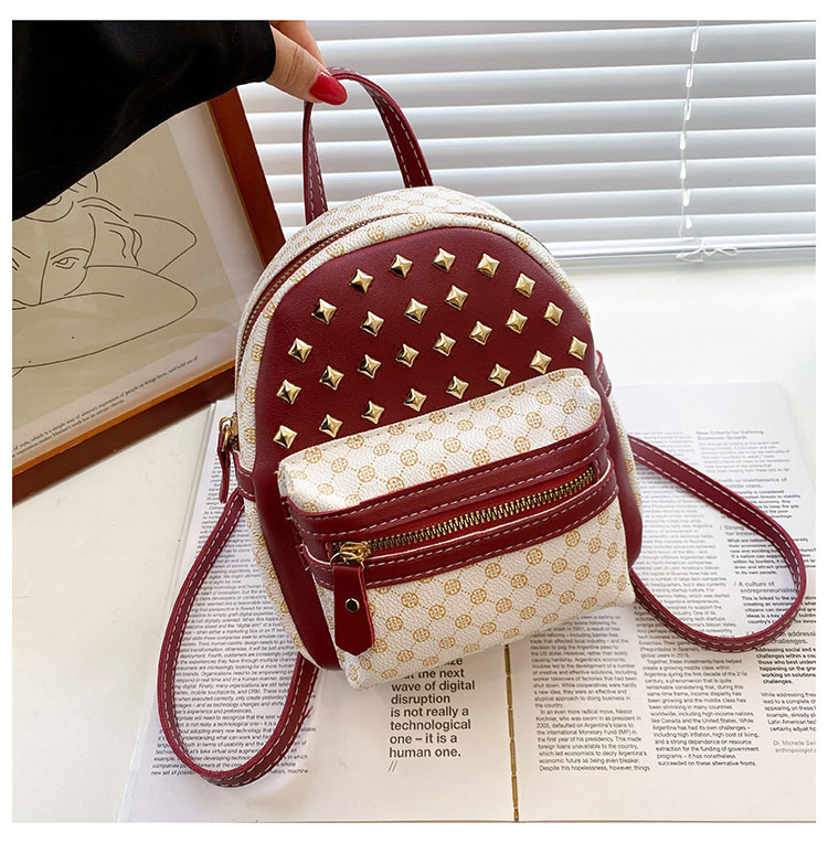 women's stud design backpack double PU leather backpack girls bag
