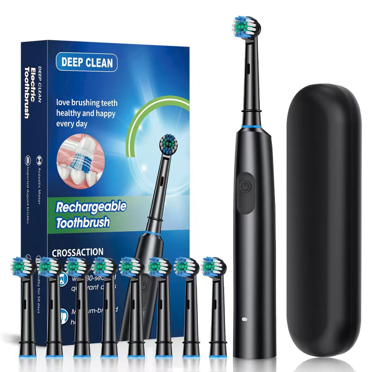 5-Mode Rotating Electric Toothbrush, Rechargeable Sonic Toothbrush with Soft Dupont Bristles, IPX7 Waterproof, with 4/8 Replacement Heads for Deep Cleaning & Gum Care
