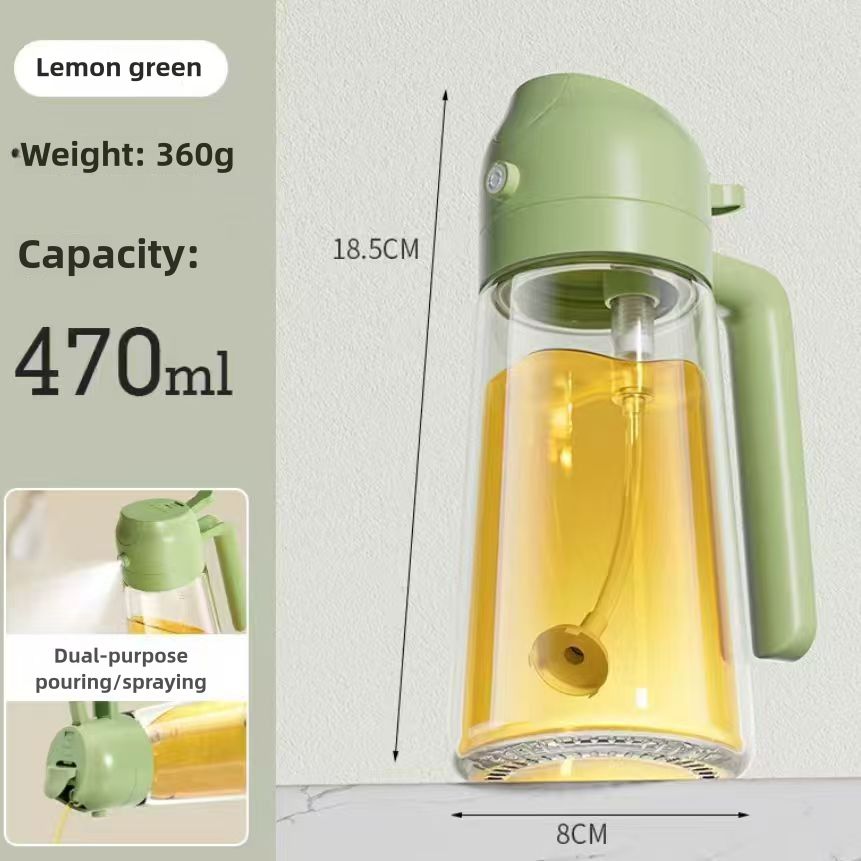 470ml Glass Oil Dispenser Bottle - Dual-Function Spray & Pour, Wide Mouth, Leak-Proof Design, Ergonomic One-Handed Use, Easy to Clean, Drip-Free Kitchen Oil Container  green