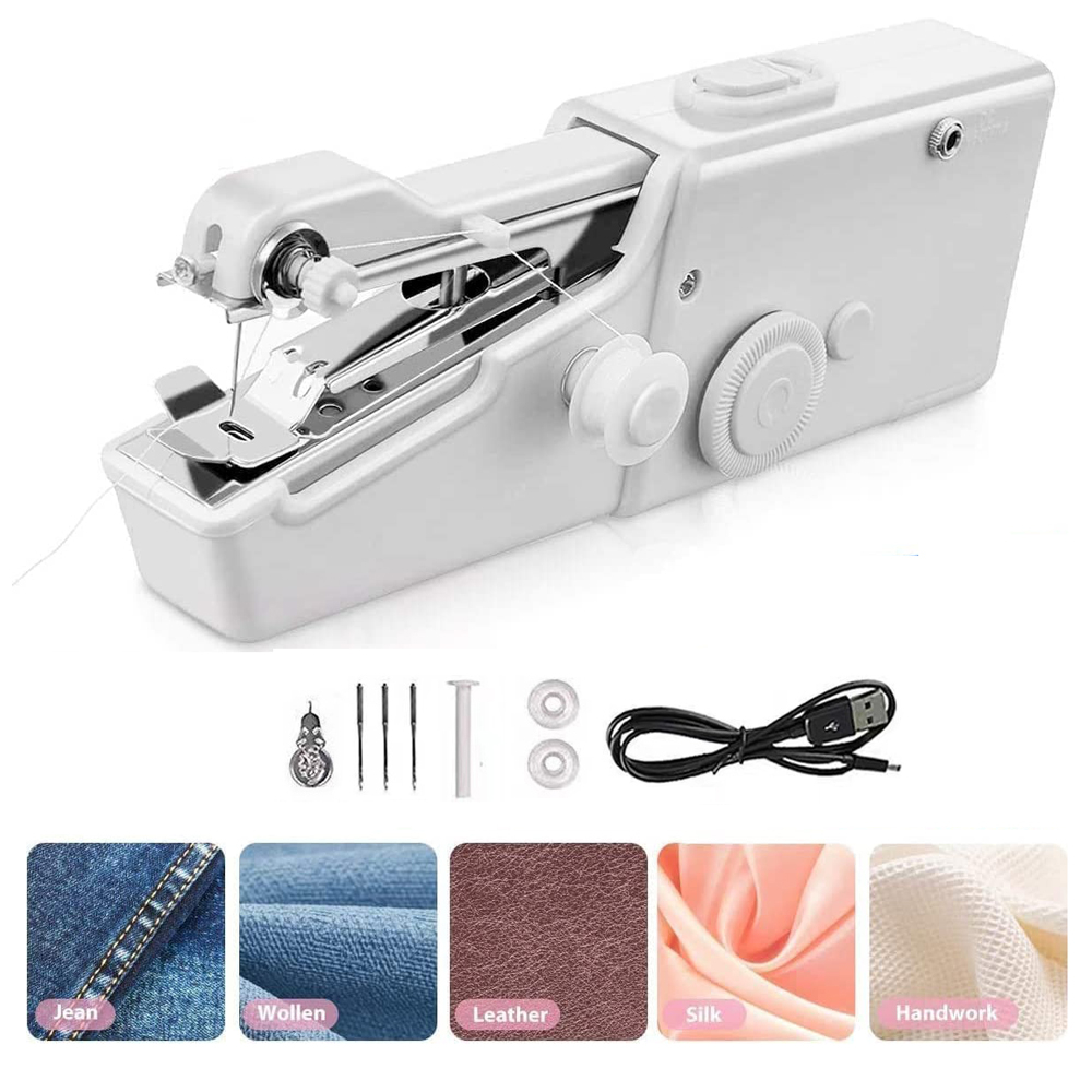 Cozy Cottage Handheld Sewing Machine, Hand Cordless Sewing Tool Mini Portable Sewing Machine, Essentials for Home Quick Repairing and Stitch Handicrafts (White)