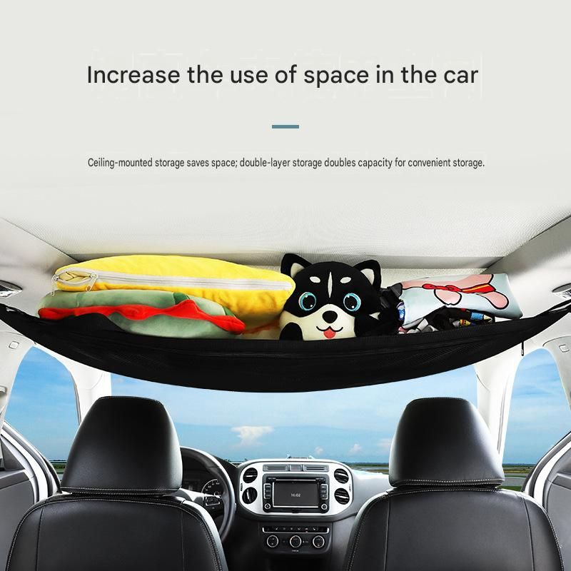 Car Ceiling Storage Net Bag Universal Hanging Vehicle Organizer Pouch Road Trip Sundries Storage Bag Auto Interior Storage Accessory