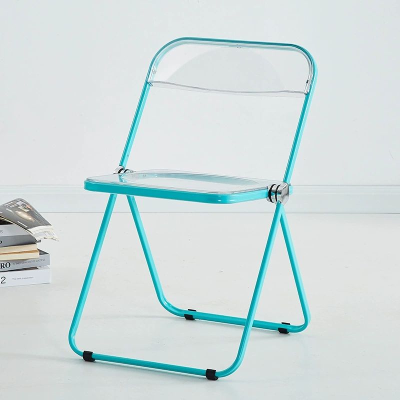 Home transparent folding chair fashionable acrylic crystal chair portable makeup chair ins style internet celebrity photo chair clothing store restaurant chairSpray-lake blue