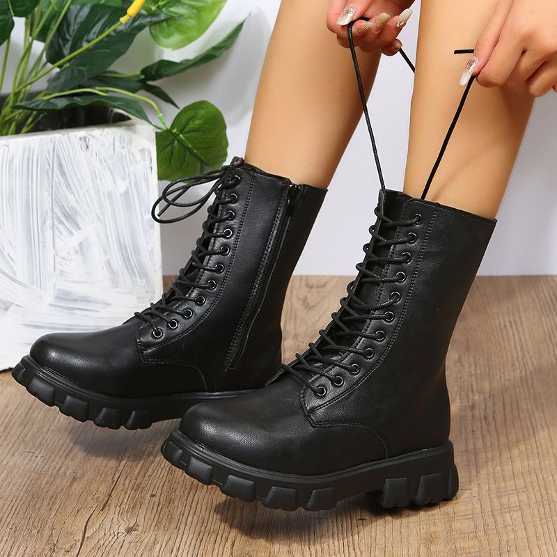 New Korean-style Martin boots for women in autumn and winter, round thick-soled fashion boots, British-style motorcycle boots for women