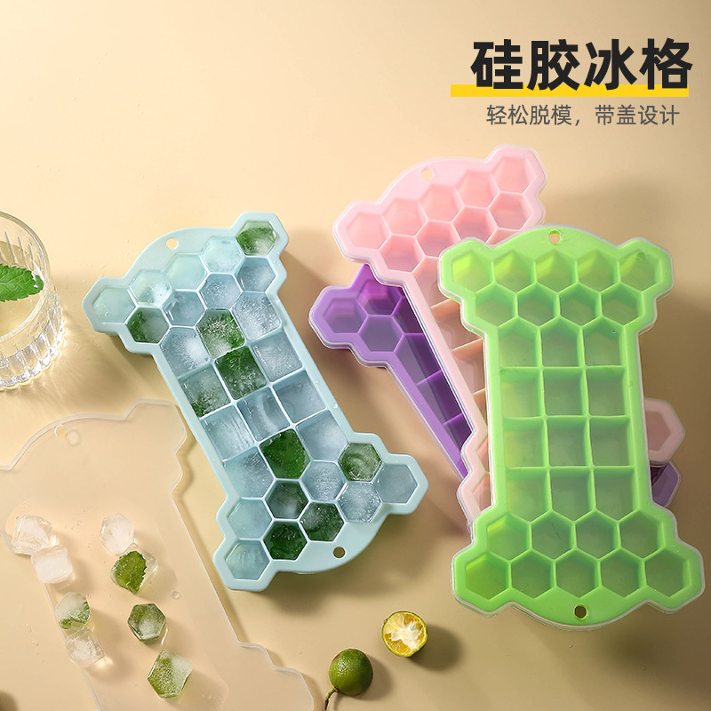 KU-21034 30 Consecutive Grid Silicone Ice Tray Large Capacity With Lid Diy Creative Homemade Mold Cocktail Mixology Ice Cube Ice Maker
