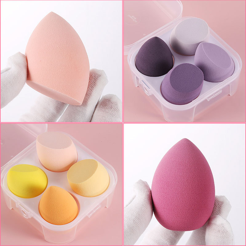 4Pcs 3 Shapes Makeup Sponge Set Blender Multi-colored Beauty Foundation Blending Sponge for Liquid, Cream, and Powder Dry & Wet Use Makeup Sponge Egg, With Sponge Storage Box