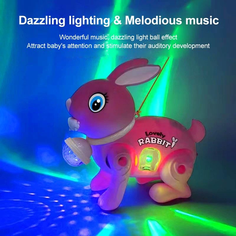 New Cartoon Electronic Walking Rabbit Toy Music Lovely Luminescent with Traction Rope Toys for Baby Learning Crawling Toys