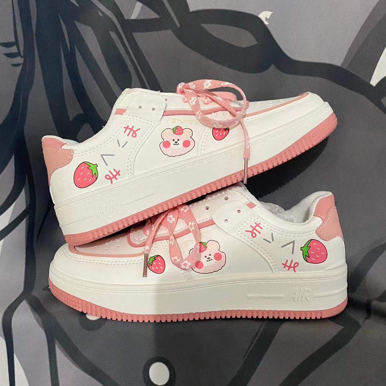 Women's Summer New Strawberry Bear Small White Shoes Platform Versatile Casual Board Shoes