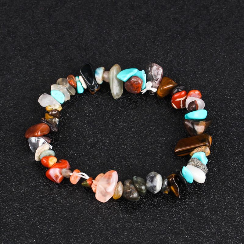 Handmade Irregular Mixed Natural Gemstone Crushed Stone Beaded Bracelet, Boho Original Design Geometric Strand Wrist Jewelry, Unisex Casual Daily Wear Stretch Bracelet, Vintage Healing Raw Stone Stackable Bangle, Fashion Versatile Accessory For Daily Decoration And Souvenir Gift, Lightweight Comfortable Wear Hand Ornament