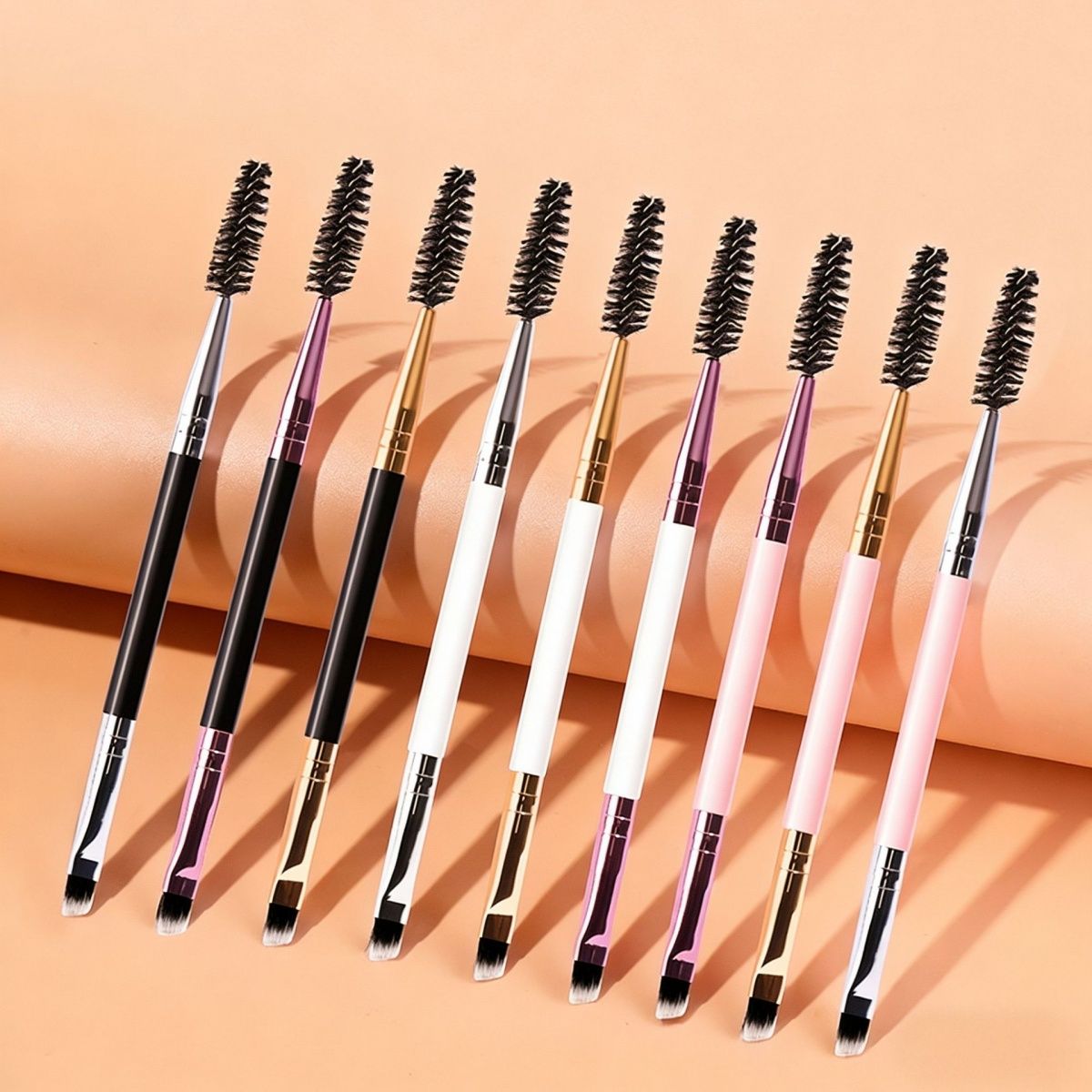 Multi-functional Double Ended Makeup Brush Set Spiral Brow Lash Comb Bevel Eyebrow Brush Soft Fluffy Eyeshadow Blending Brush Portable Cosmetic Beauty Tools for Beginners