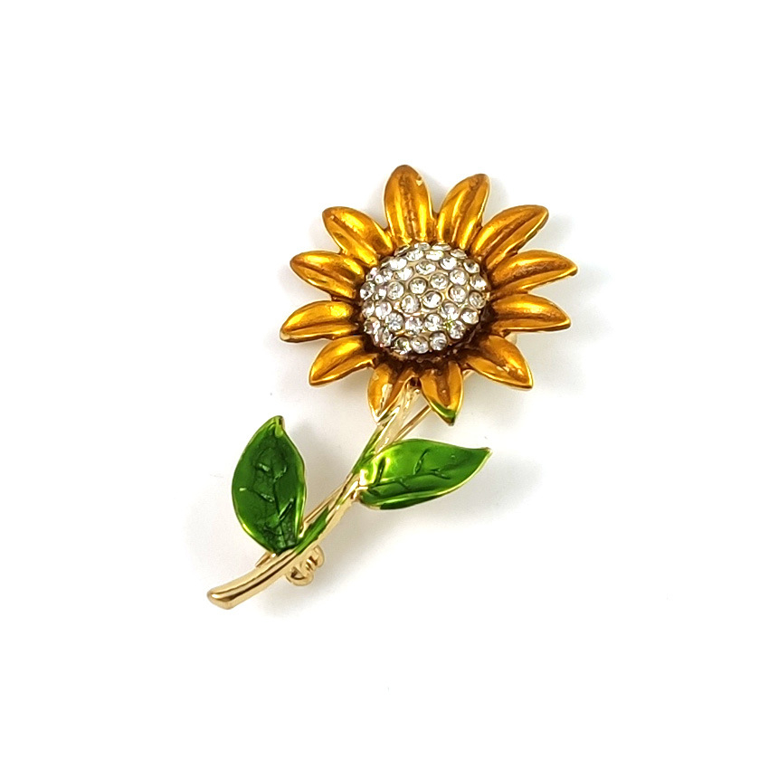 rhinestone sunflower brooch enamel crystal plant brooch glamour sunflower coat brooch lady