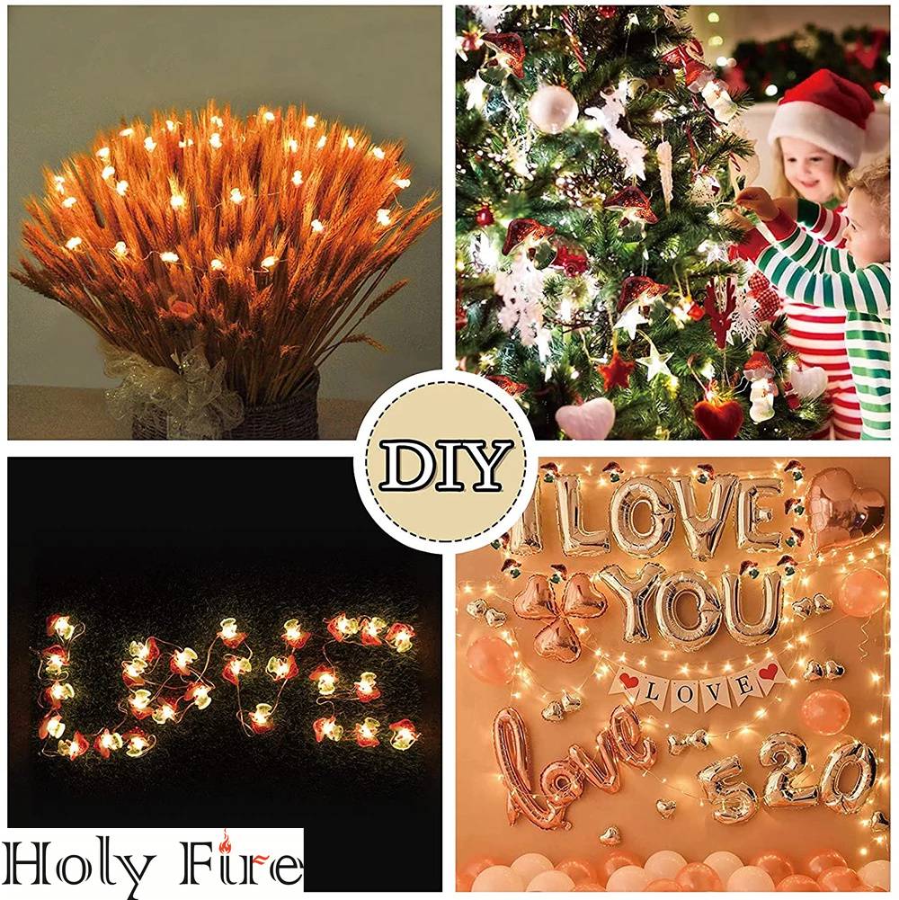 Holy Fire New Battery Operated 3D Stereo Mushroom Copper Wire DIY Fairy String Lamps 20/30Leds Mushroom String Lights For Patio Decor